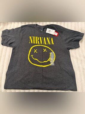 NIRVANA Dark Gray Short Sleeve Tee with Yellow Smiley Logo